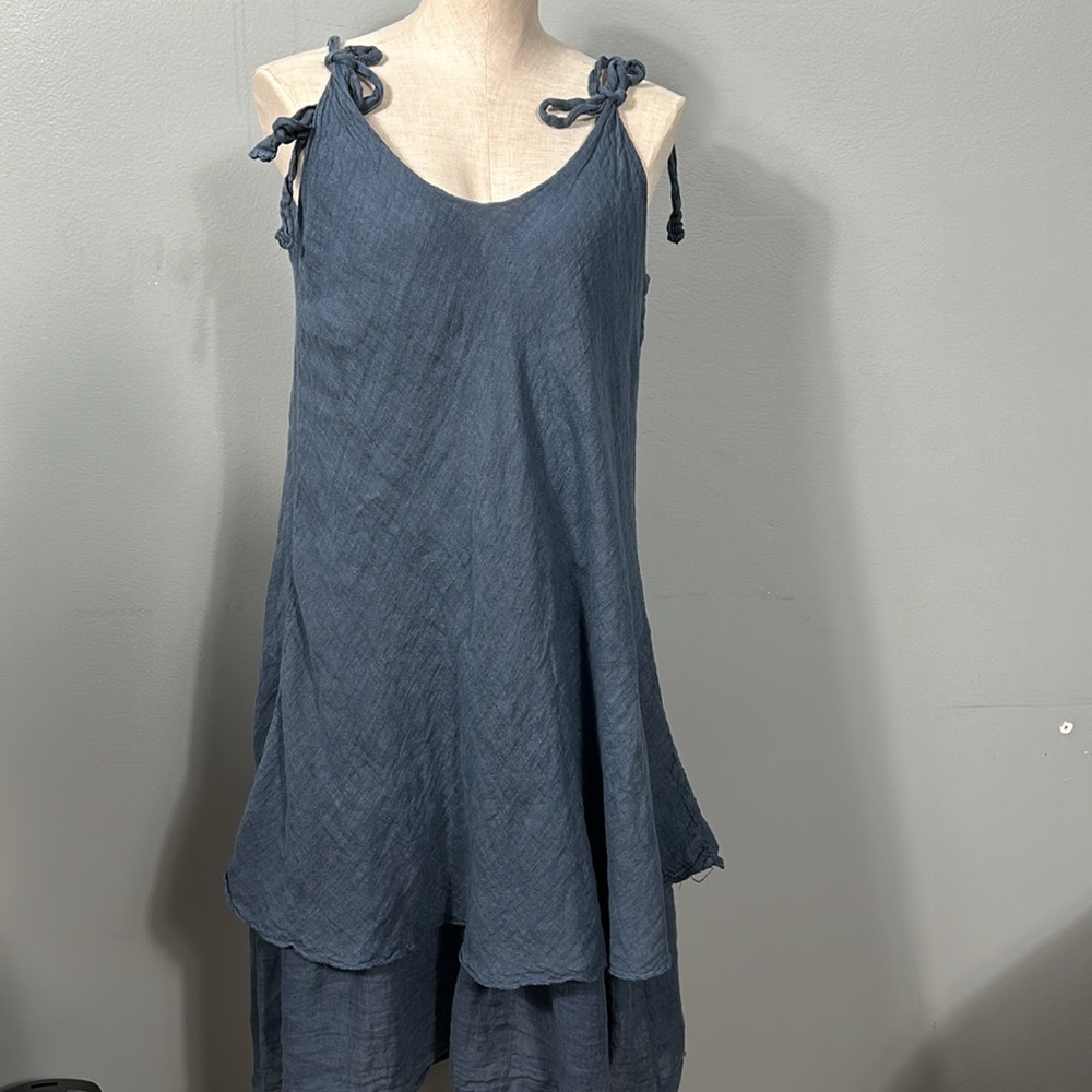 Italian Cotton Layered Midi Tie shoulder dress size L